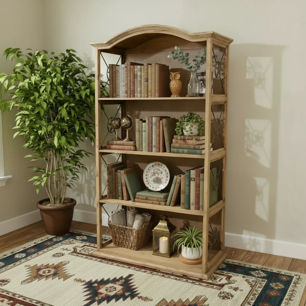 A western bookcase with metal western stars