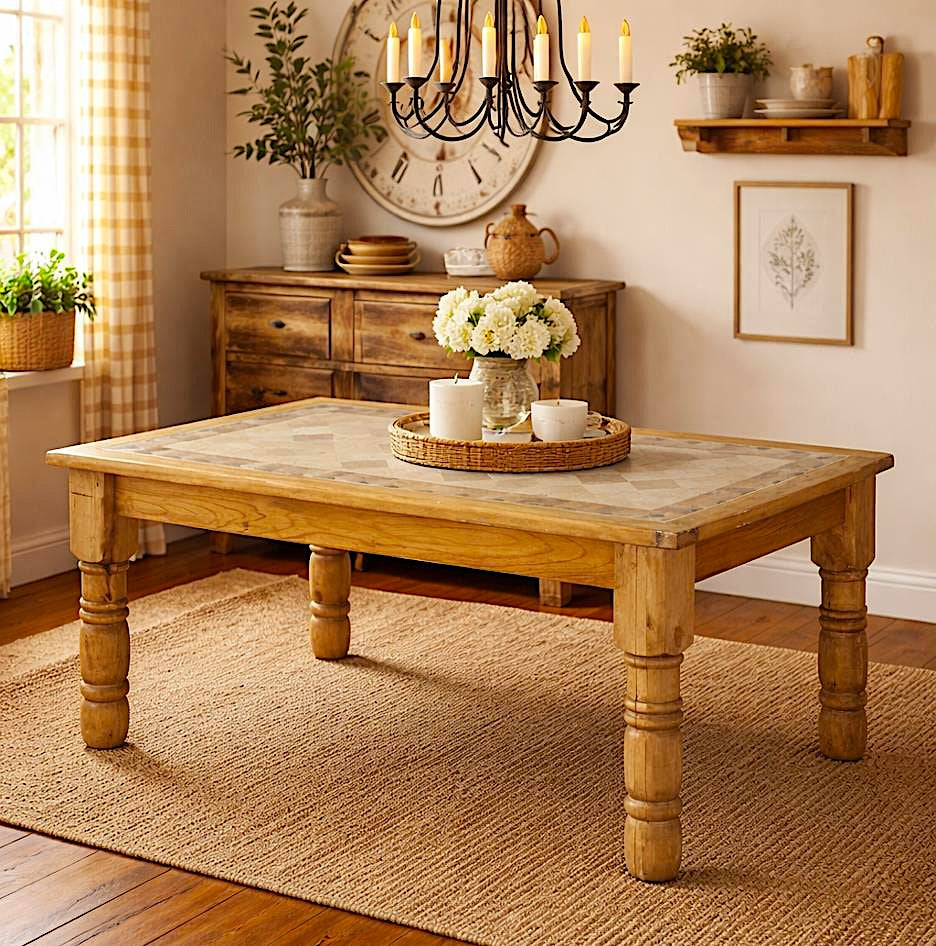 Lone Star Stone Inlay Dining Table - Rustic Pine Western Dining Table without star carving on legs