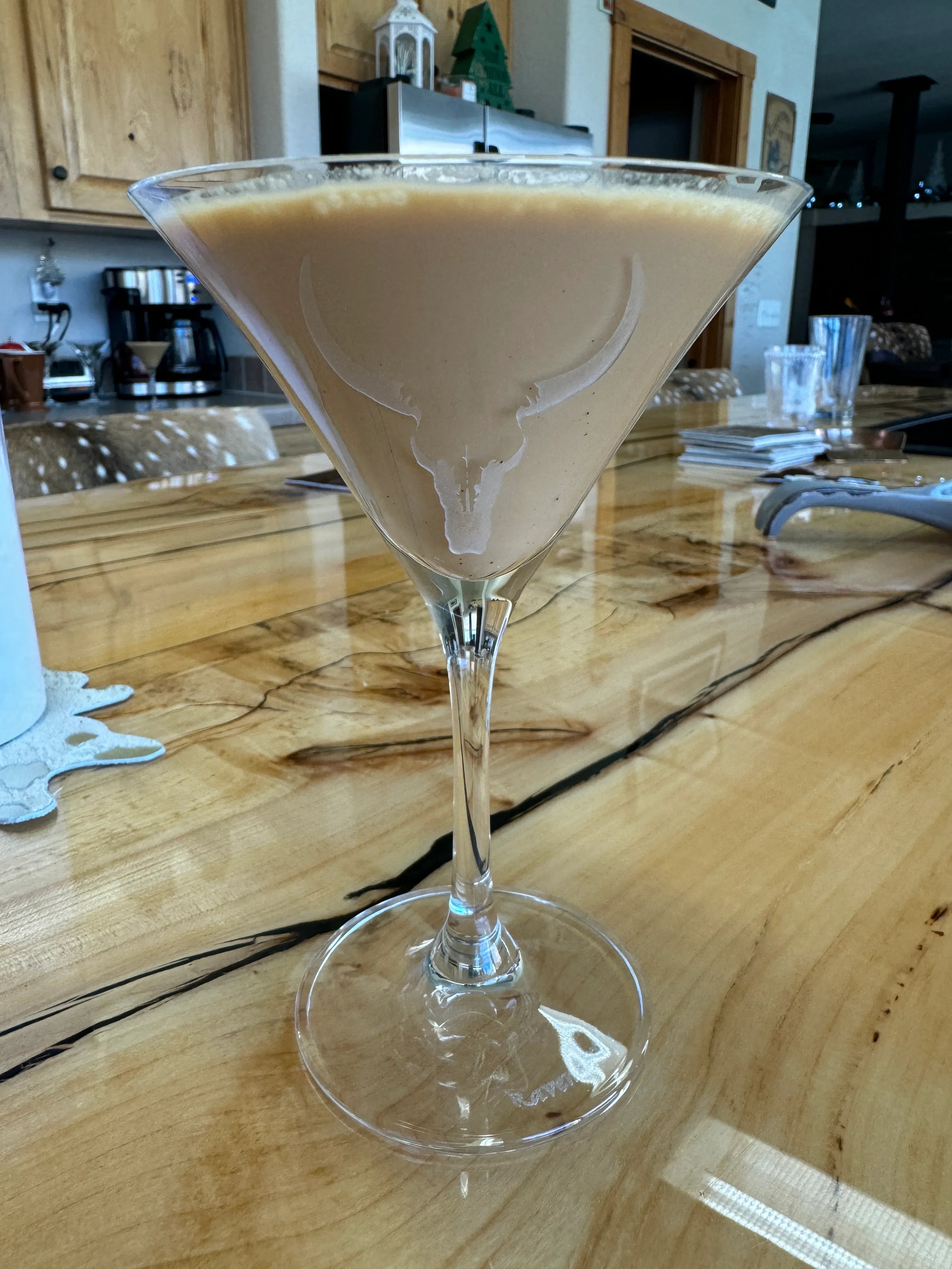 Deep carved longhorn glass martini glass - Your Western Decor