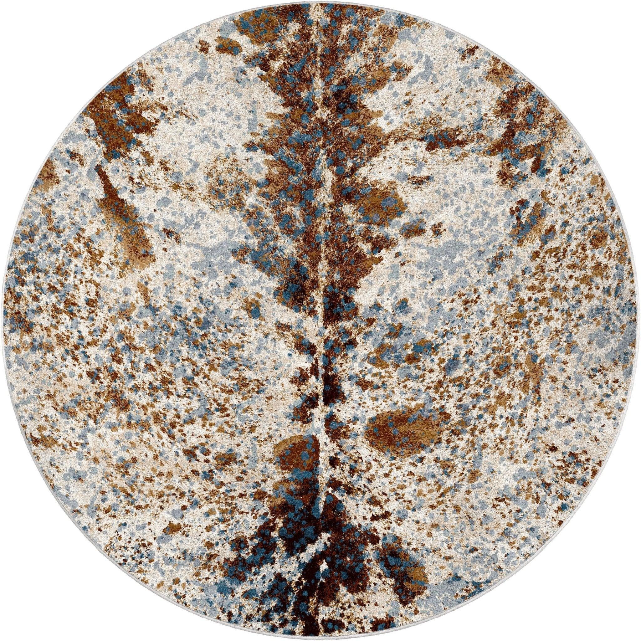 longhorn round area rug in brown blue and ivory rustic interior