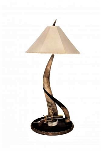 Double Steer Horn Tall Table Lamp with rawhide lamp shade - Your Western Decor