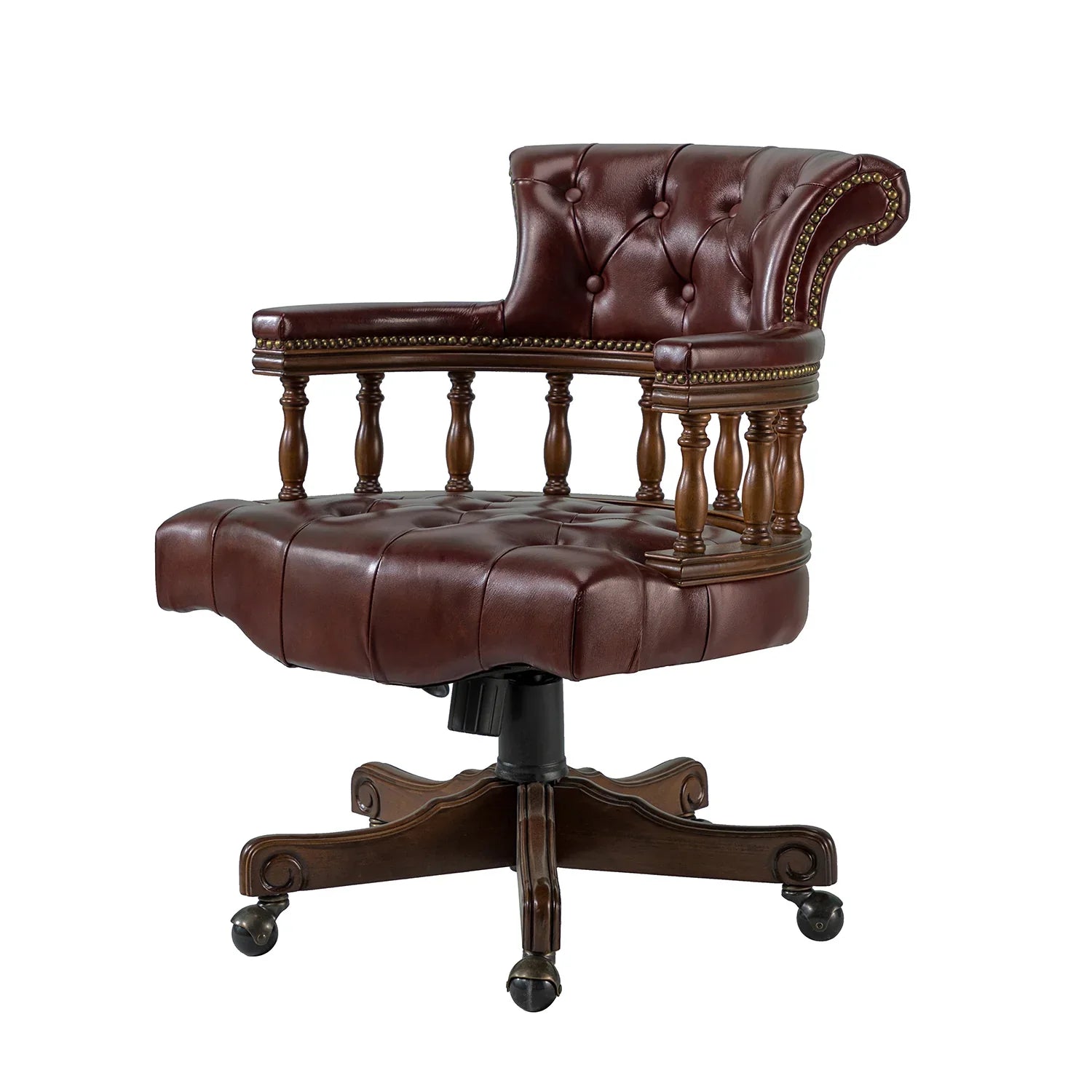 Burgundy tufted leather office chair with nail trim - Your Western Decor