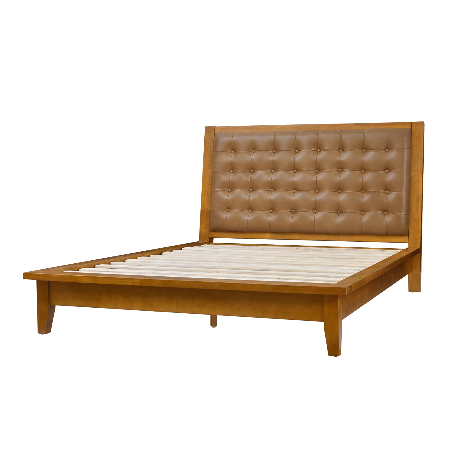Bed frame with leather tufted headboard