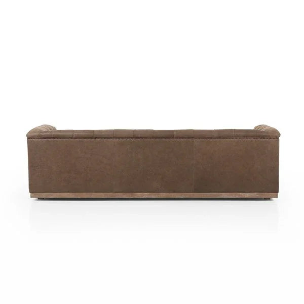 Maxine Distressed Tufted Sofa back with exposed wood - Your Western Decor