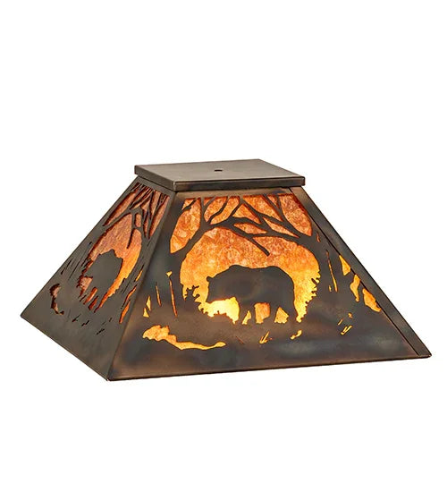 American made Meandering Woodlands Bear Metal and Mica Lamp Shade - Your Western Decor
