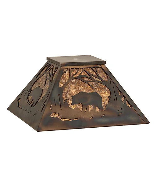 American made Meandering Woodlands Bear Metal and Mica Lamp Shade - Your Western Decor