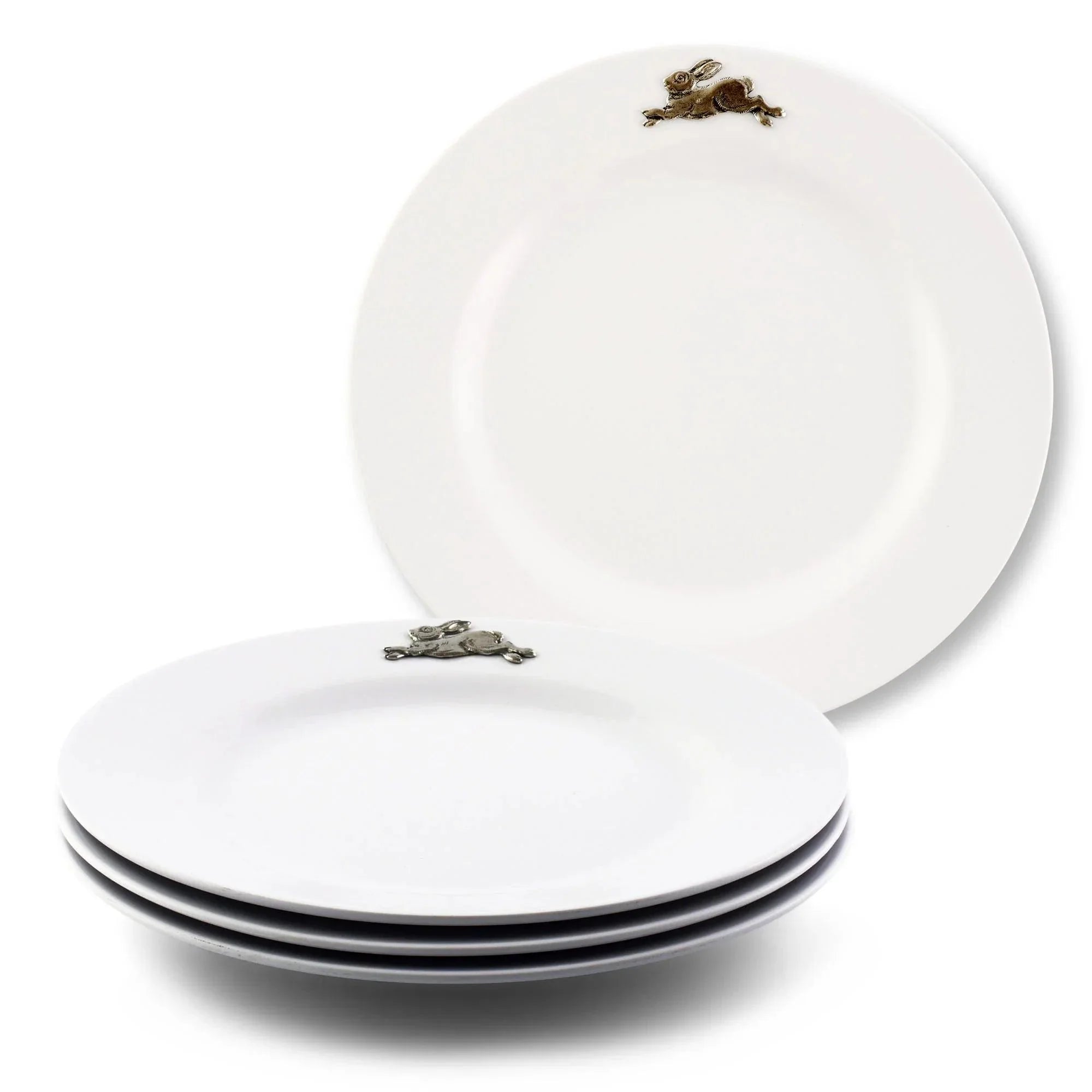 White Melamine 10" Plates w/ Pewter Rabbit - Your Western Decor