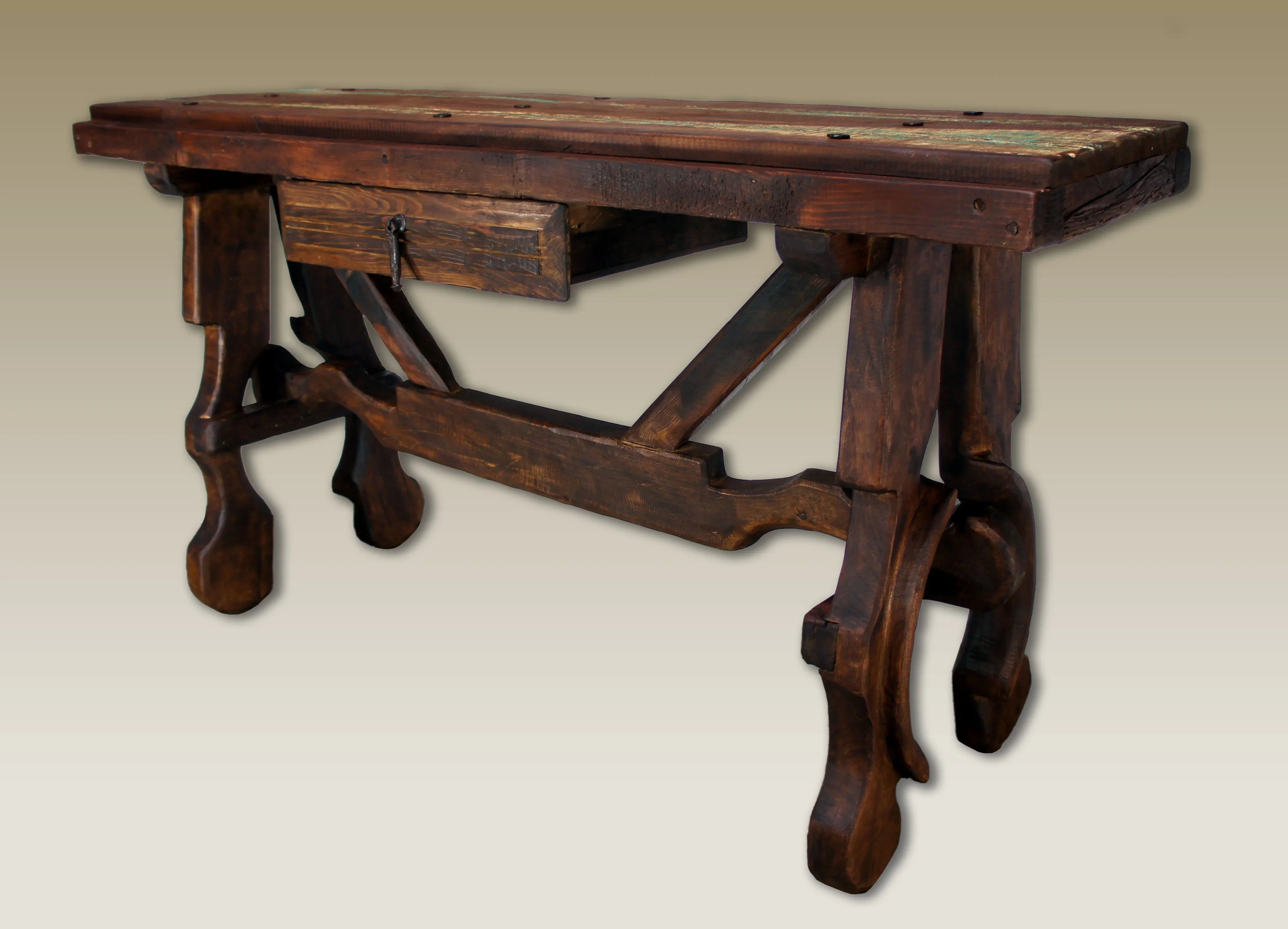 Wooden table with a rustic design on a plain background - Your Western Decor