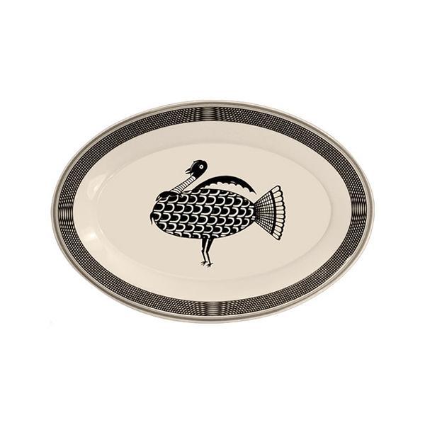 Oval black and white serving platter with Aztec turkey design - Your Western Decor