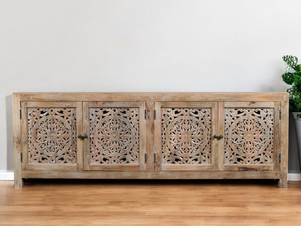 Modern farmhouse hand carved sideboard