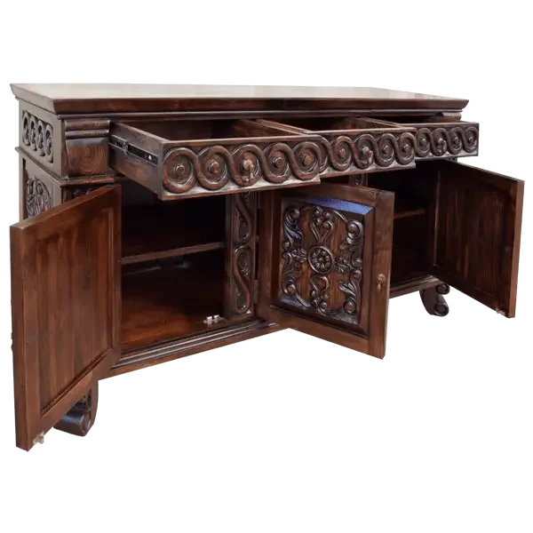 Hand carved Monaco Buffet Server Credenza opened up - Your Western Decor