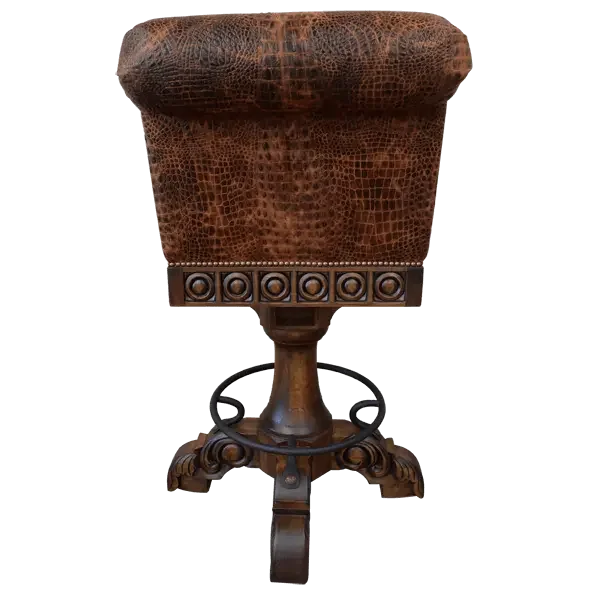 Brown leather stool with decorative metal base on a white background - Your Western Decor