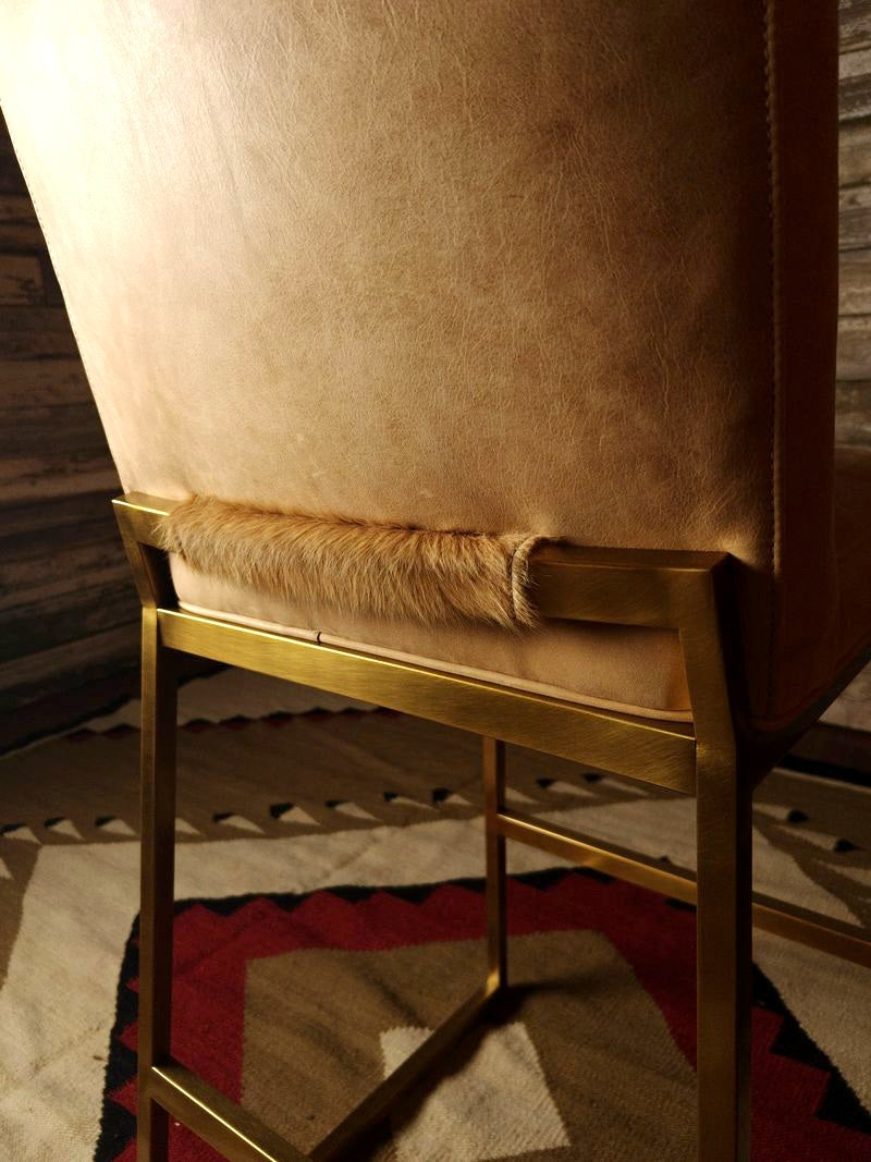 Morris Leather Bar Stool with cowhide accent back - Your Western Decor