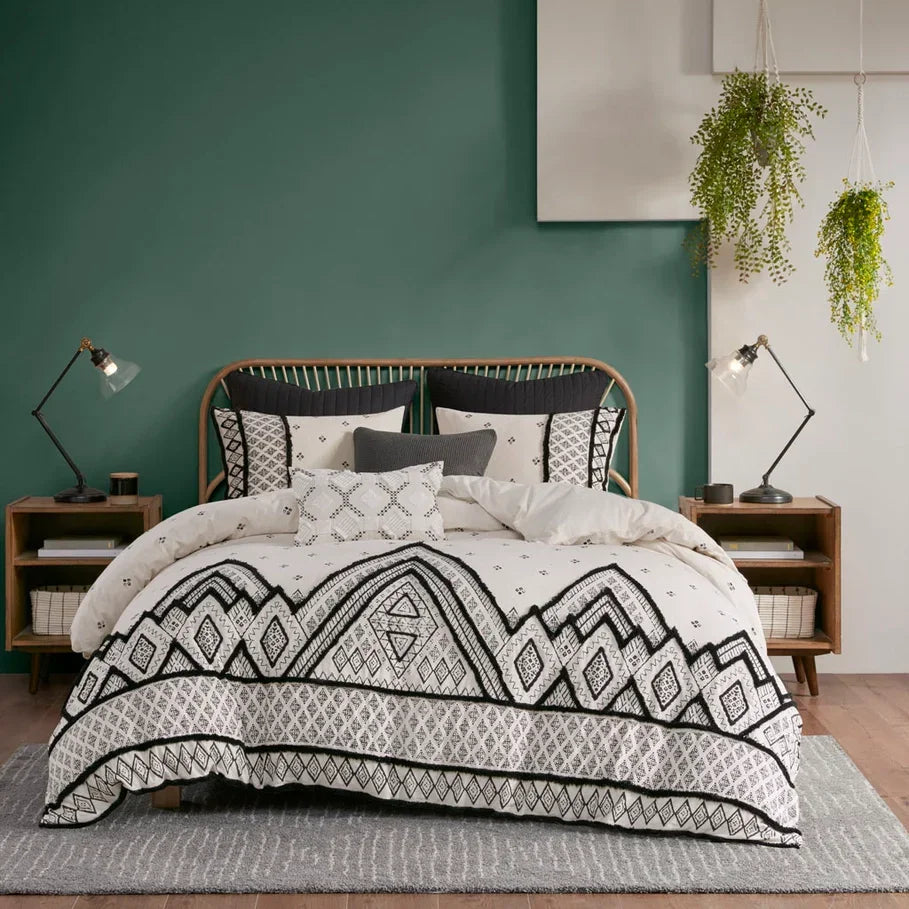 Ivory white and black Mountain Peaks Comforter/Duvet Chenille Bedding - Your Western Decor