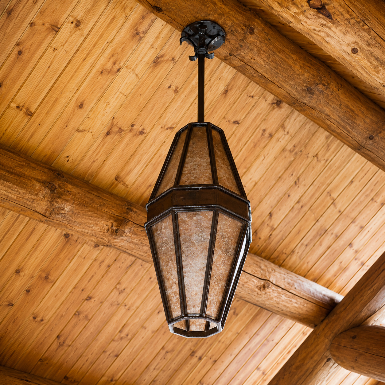 rustic industrial Mountain Ridge Iron and Mica hand forged pendant light fixture made in Wyoming