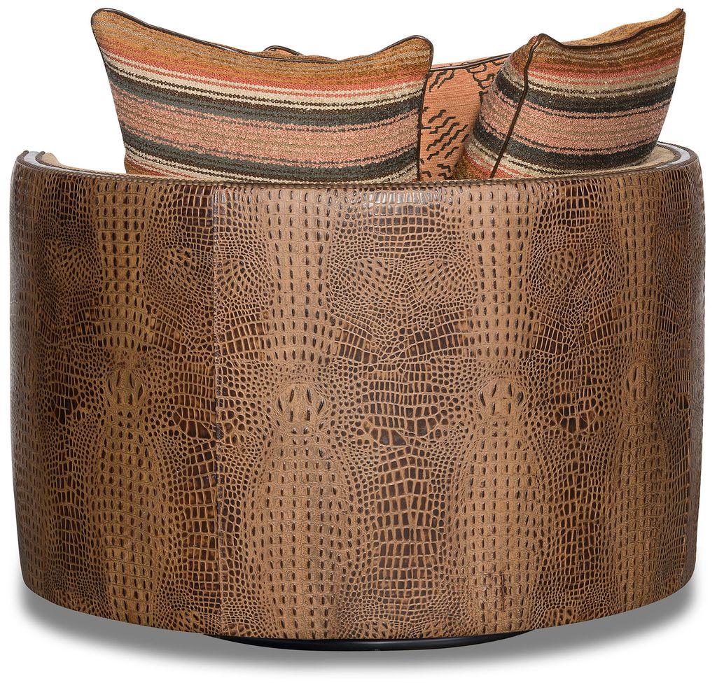 American made Mountaineer Leather & Fabric Swivel Barrel Chair back - Your Western Decor
