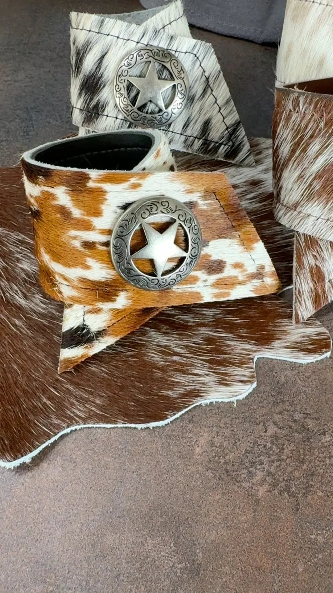Handmade assorted 6-pc cowhide western napkin rings with conchos - Your Western Decor