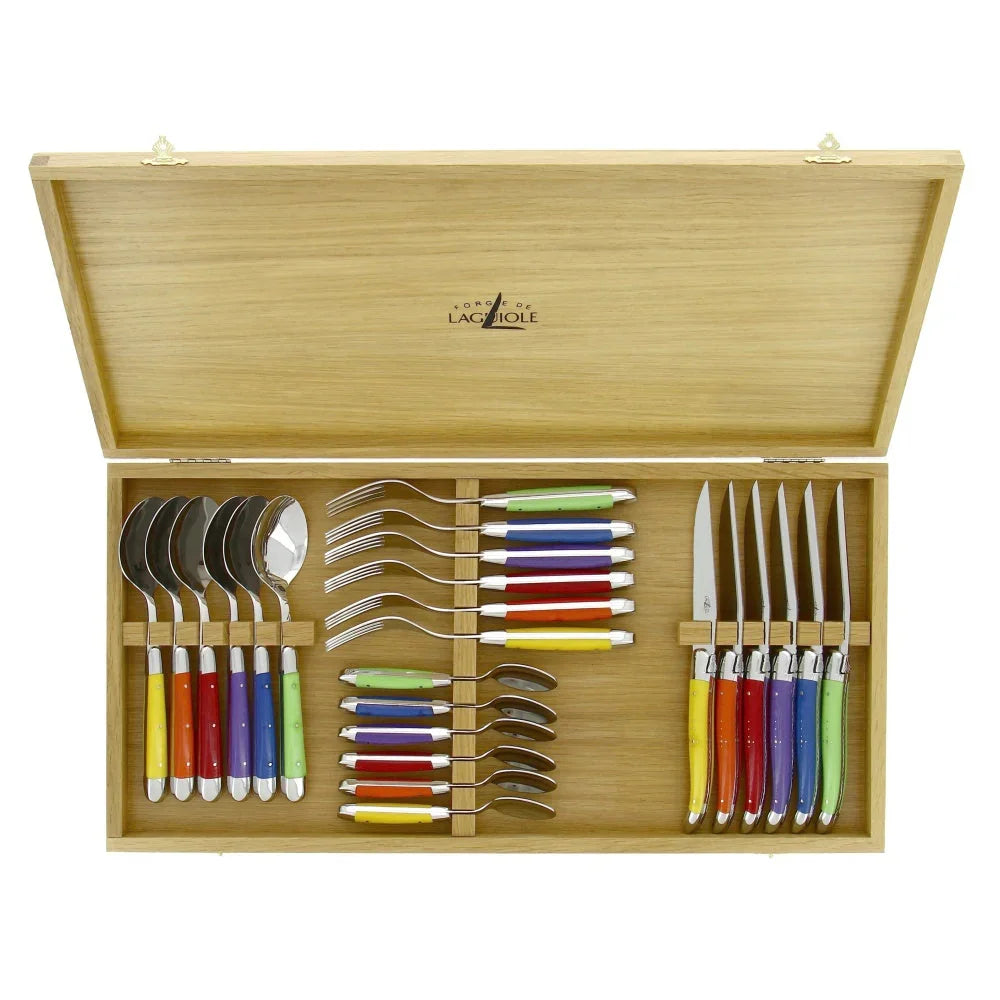 Multi color fabric series flatware set, 24-pc with steak knives - Your Western Decor