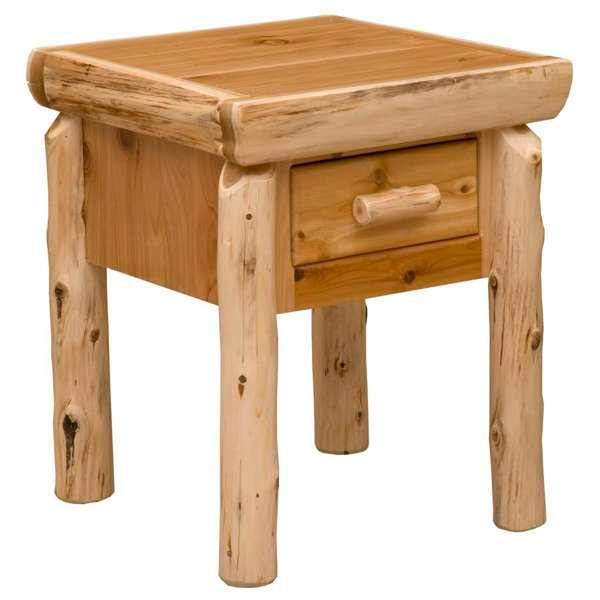 American made and handmade Natural Cedar Log Nightstand with one drawer - Your Western Decor
