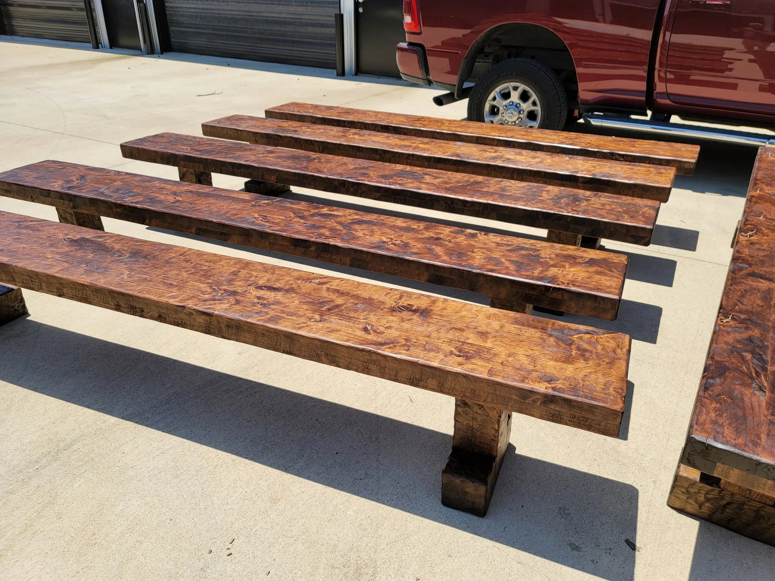 Handmade, custom made Knotty Alder Dining Tables and Benches made in the USA