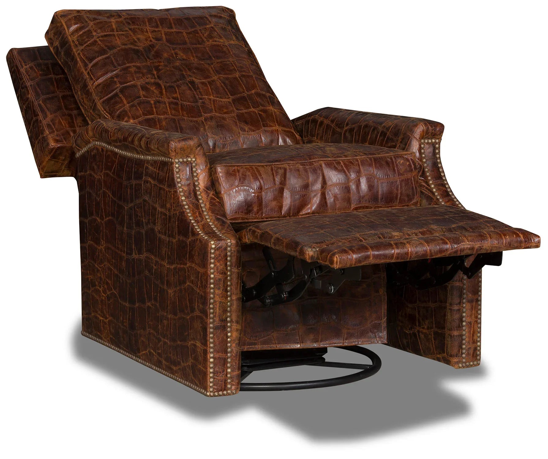 Swivel recliner in brown croc embossed leather - Your Wsetern Decor