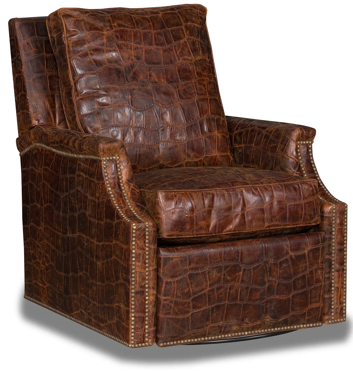 Croc embossed brown leather swivel recliner made in the USA - Your Western Decor