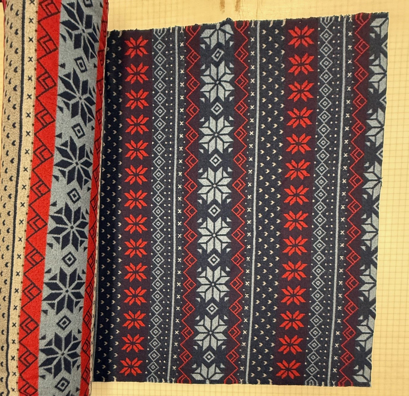 ski lodge fabric with Nordic snowflake pattern upholstery