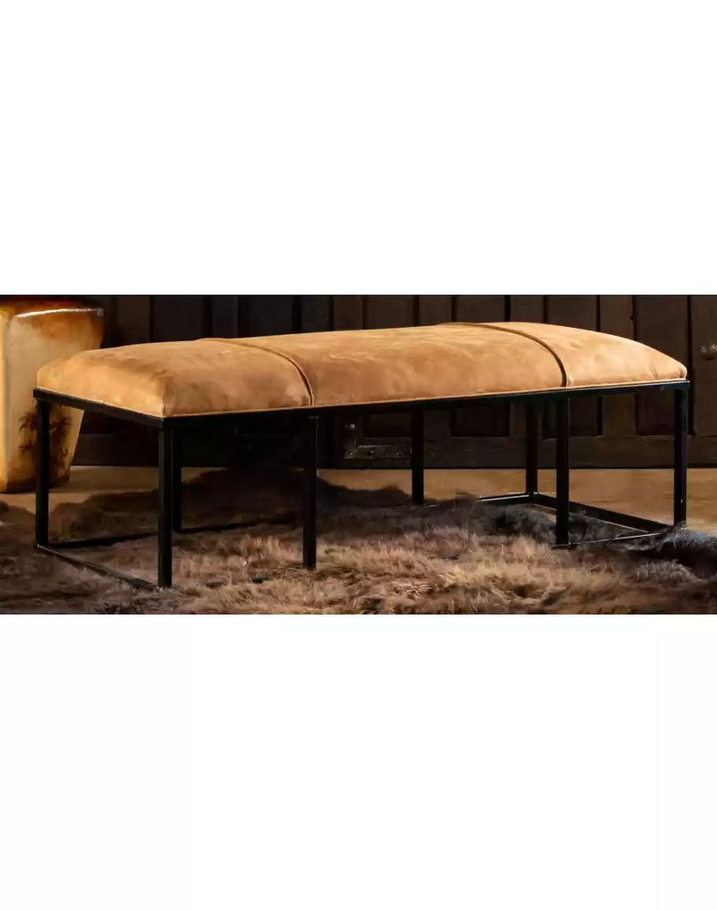 Nu Buck Leather Upholstered Bench made in the USA - Your Western Decor