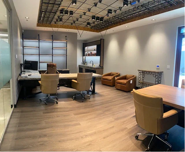 Custom office design with 4 Driftwood Leather Desk Chairs - Your Western Decor