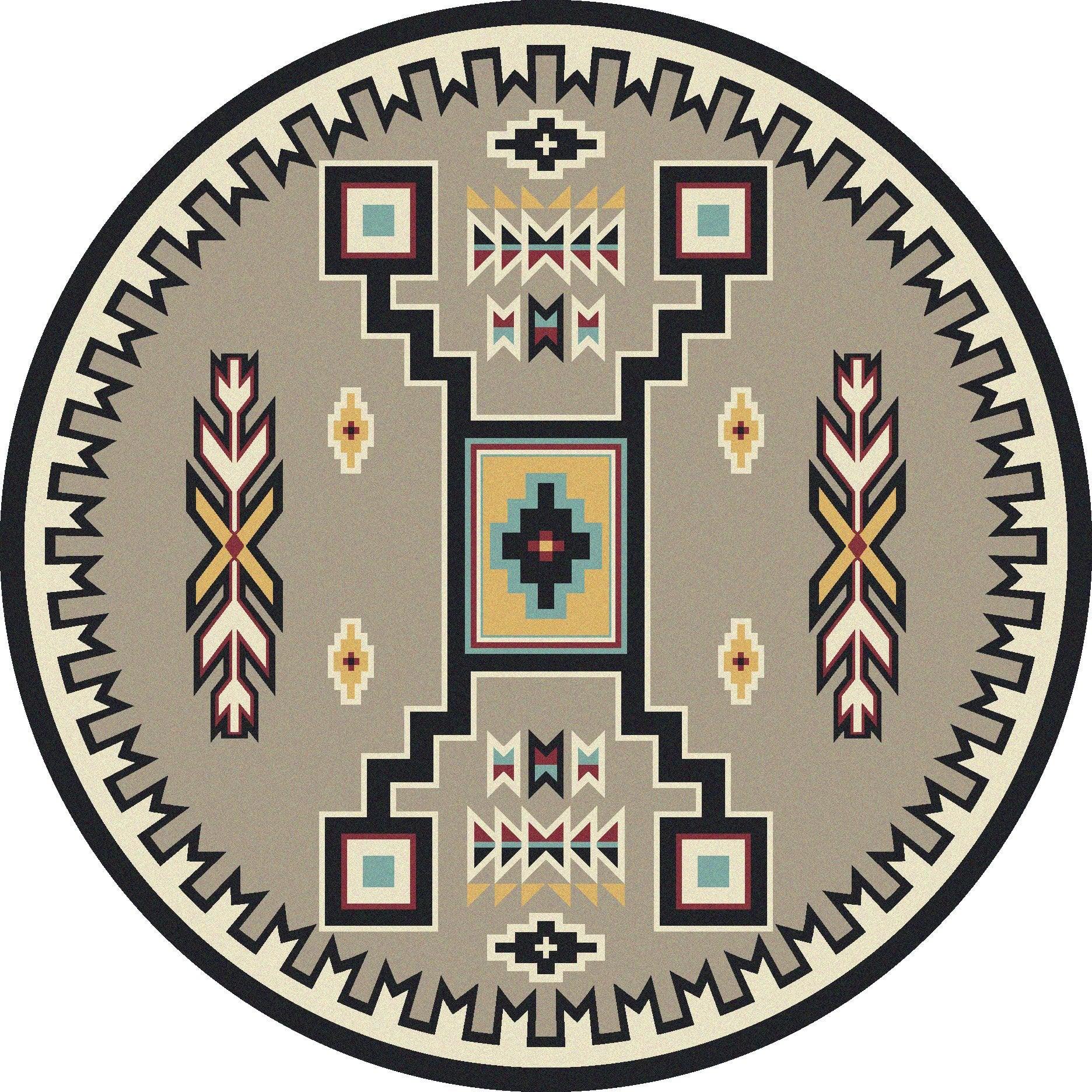 Old crow Southwestern round area rug, turquoise, cream and grey made in the USA - Your Western Decor