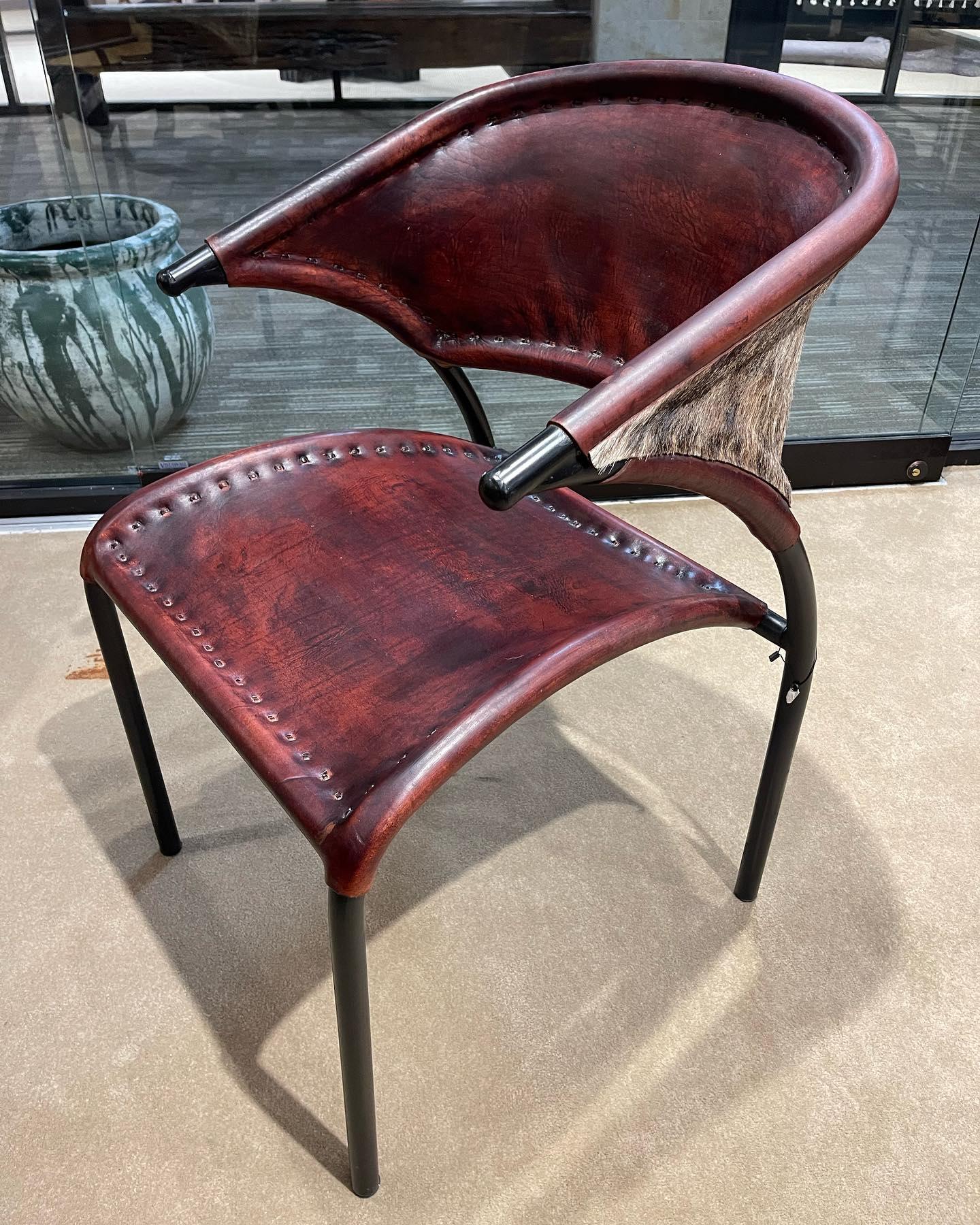 Outpost Leather Accent Chair with Cowhide Back - Your Western Decor