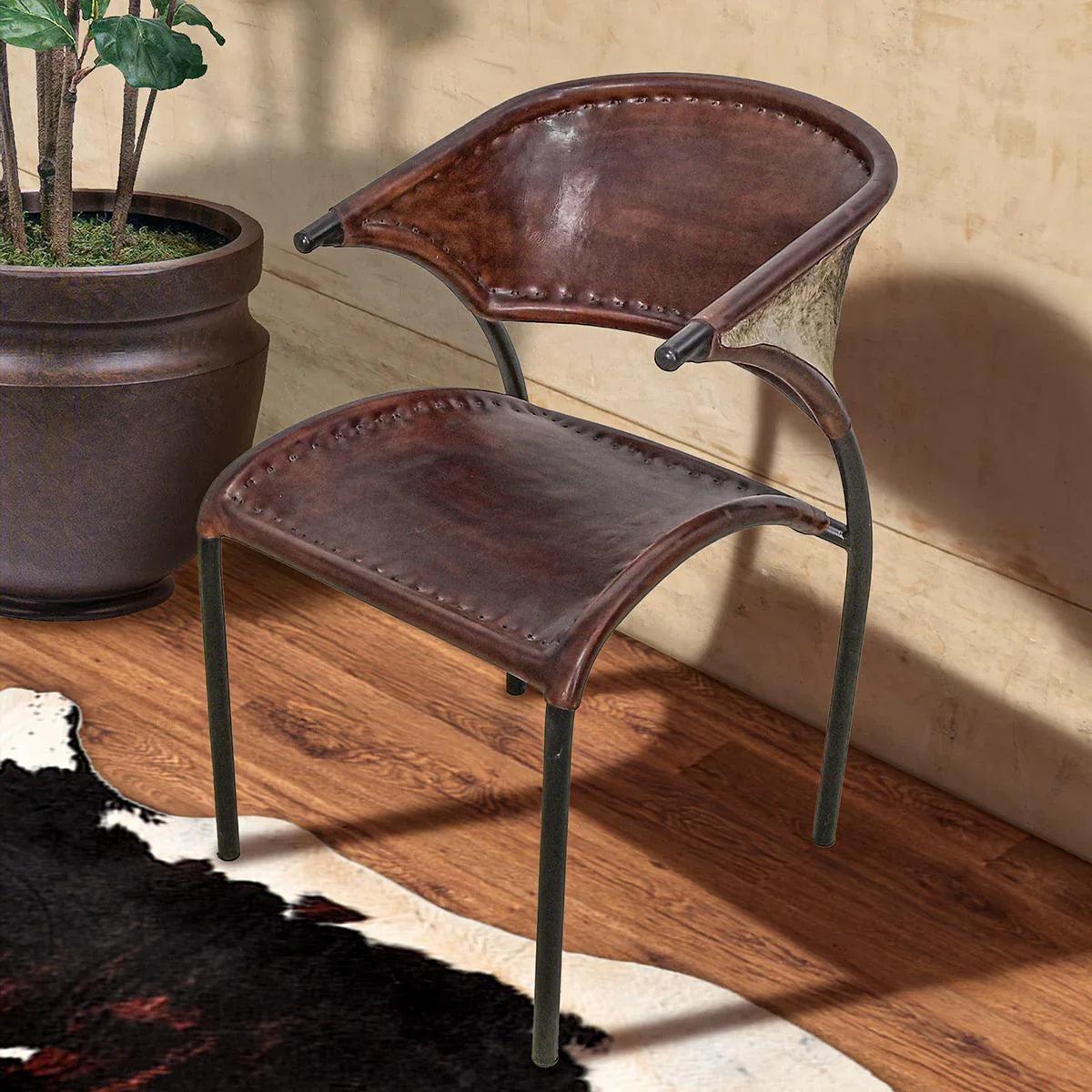 Outpost Leather Accent Chair with Cowhide Back - Your Western Decor