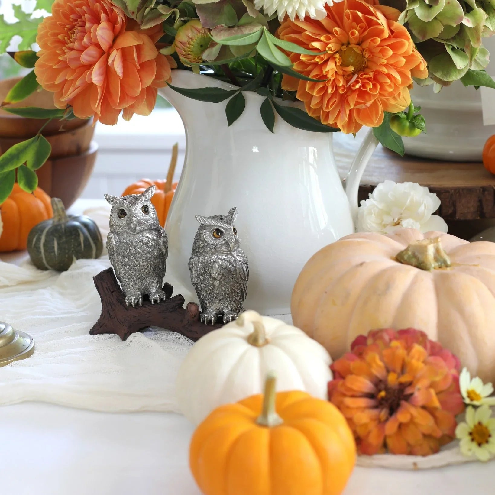 Pewter carved owl salt and pepper shakers - Your Western Decor