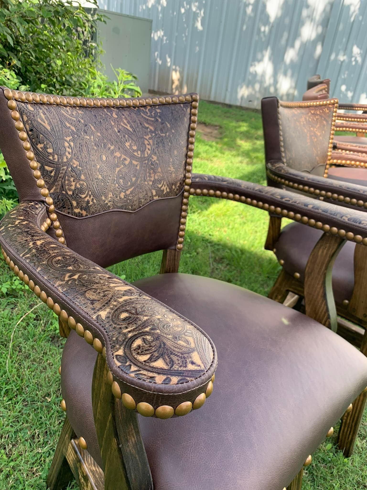 Paisley Sepia Embossed Leather on Bar Chairs - Your Western Decor