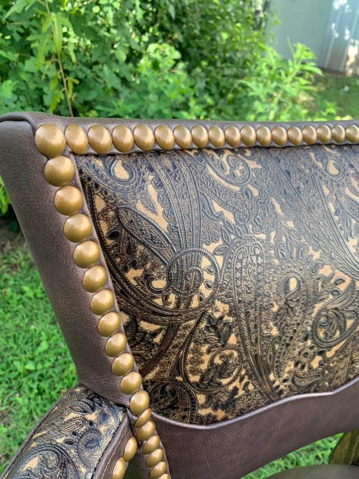 Paisley Sepia Embossed Leather on Bar Stools - Your Western Decor