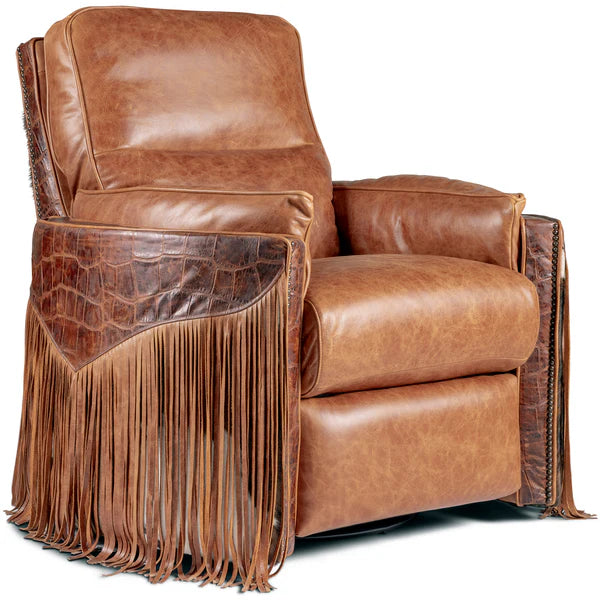 Rustic western brown leather recliner with long fringe - Your Western Decor