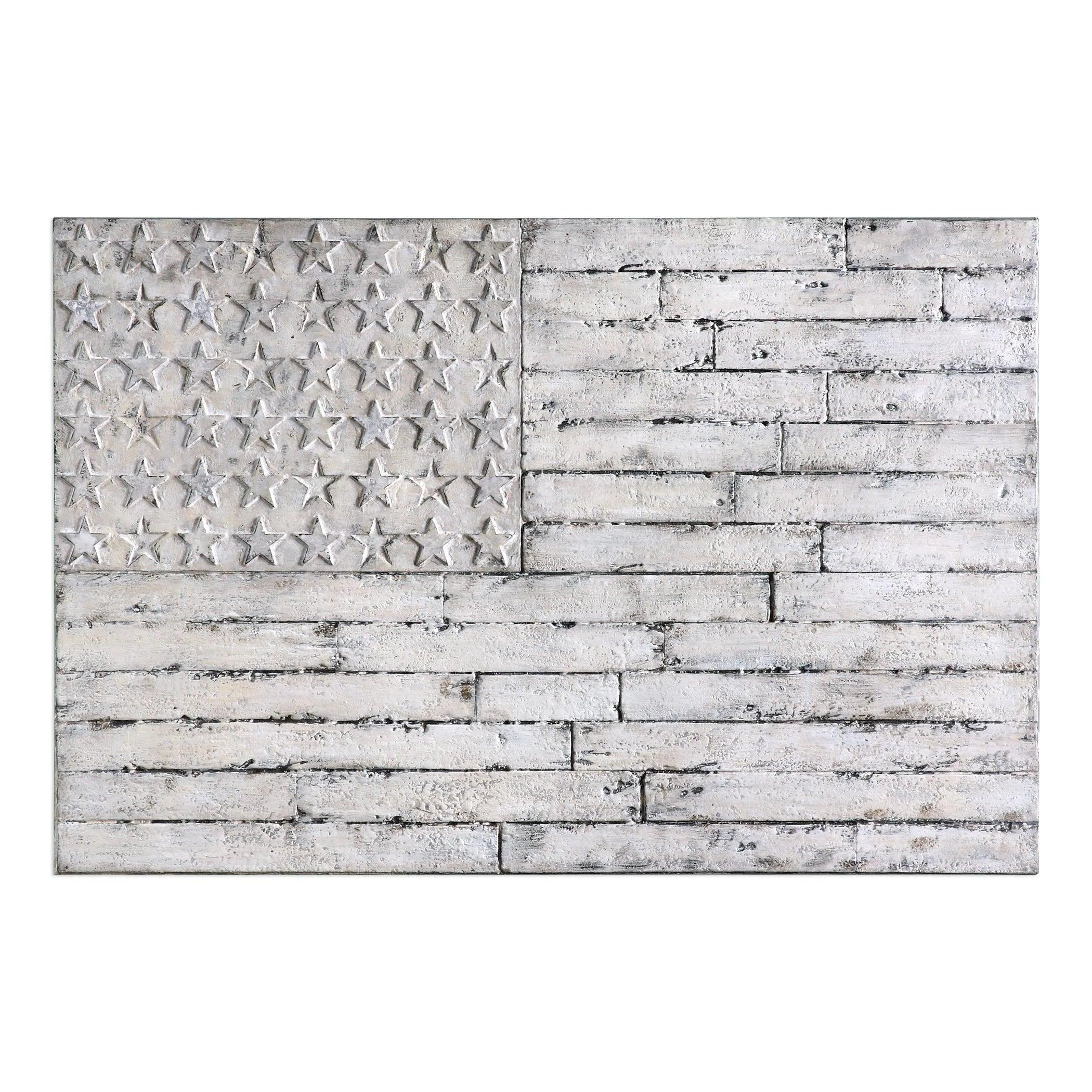 Hand painted USA Flag Art on Canvas in distressed white - Your Western Decor