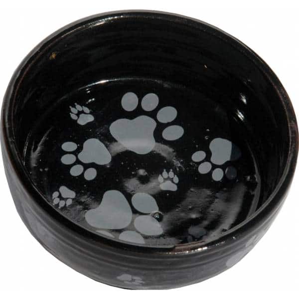 Black pet bowl with gray paw prints made in the USA - Your Western Decor