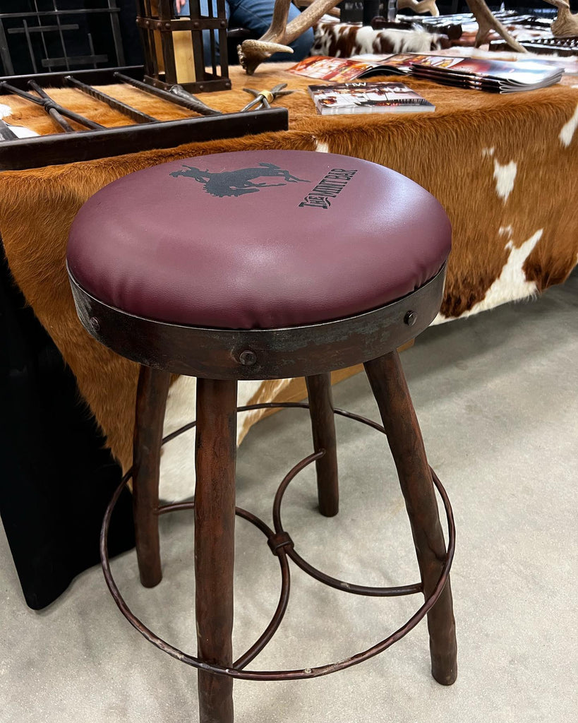 Peak 9 backless iron barstool with leather custom leather seat - Your Western Decor