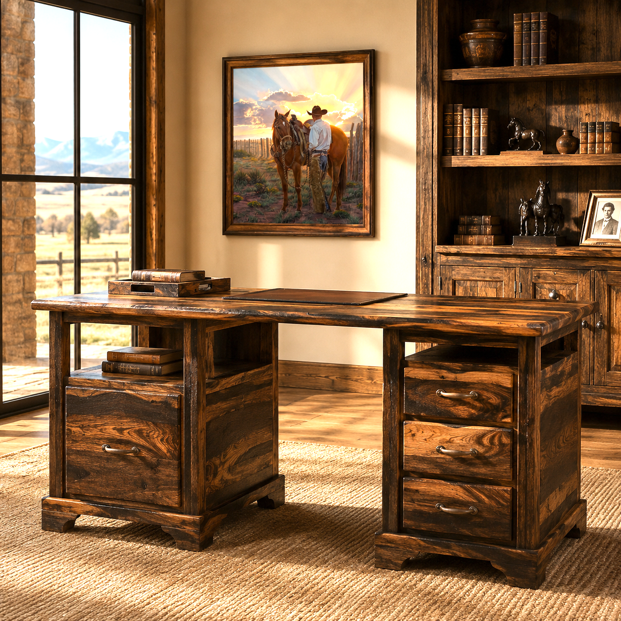 Pecos Executive Wood Desk in western rustic office