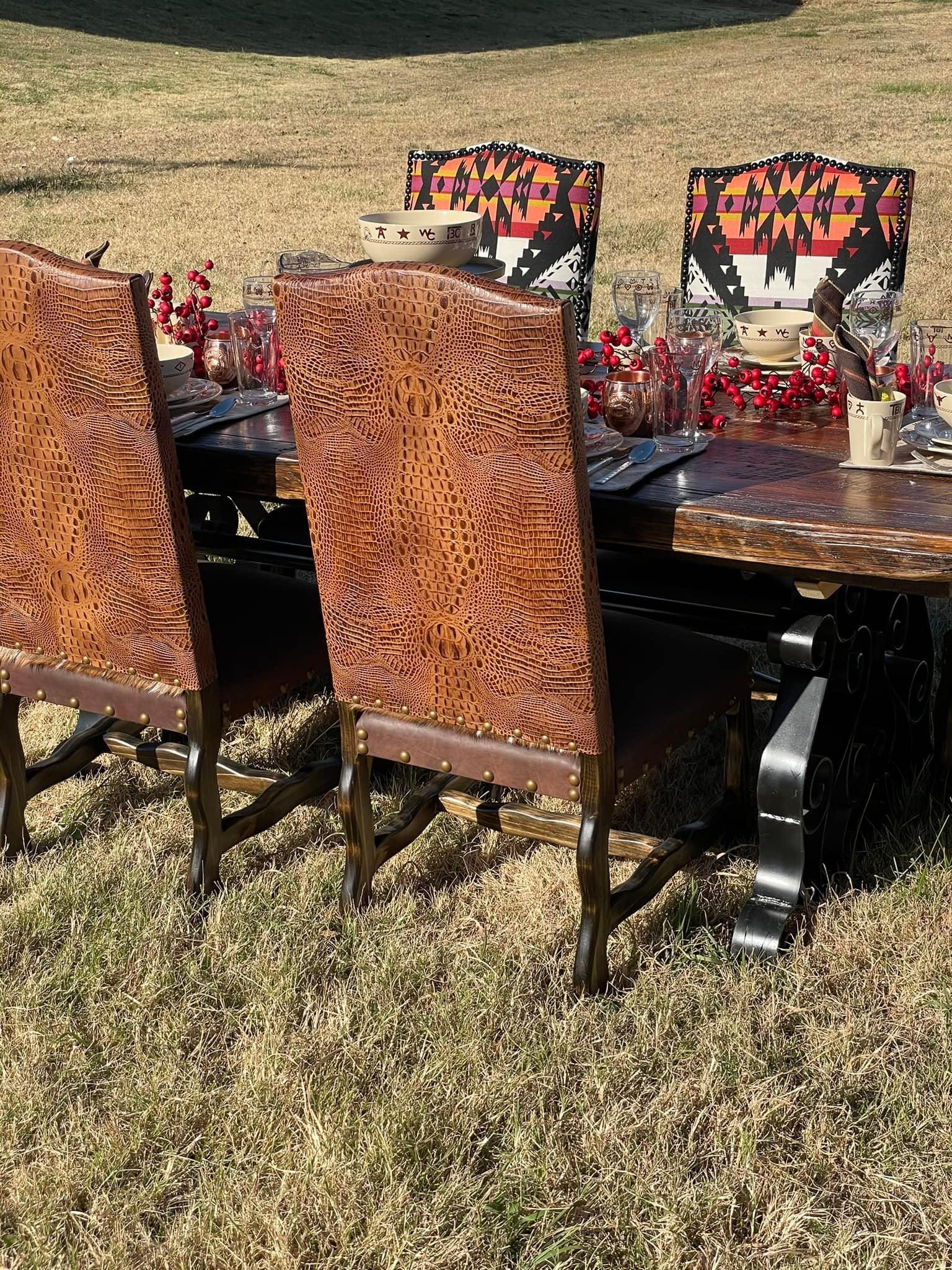 Croc embossed leather dining chair backs - Your Western Decor