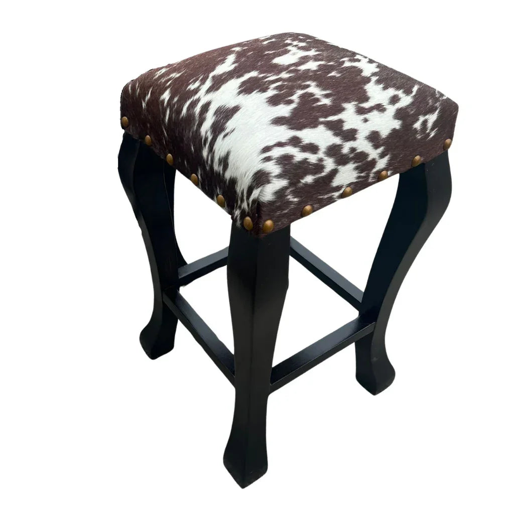 Brown white peppered cowhide bar stool