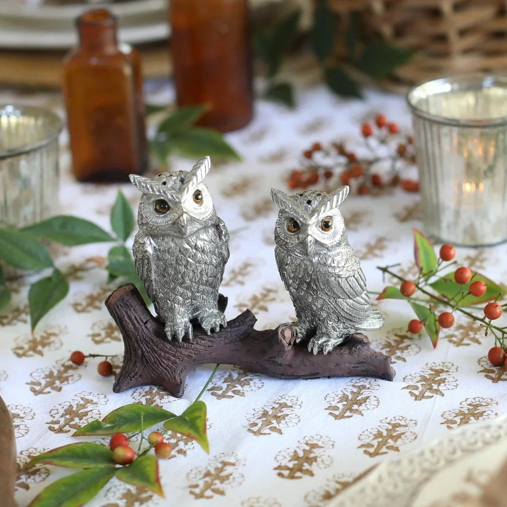 Perched owls pewter salt and pepper shakers - Your Western Decor