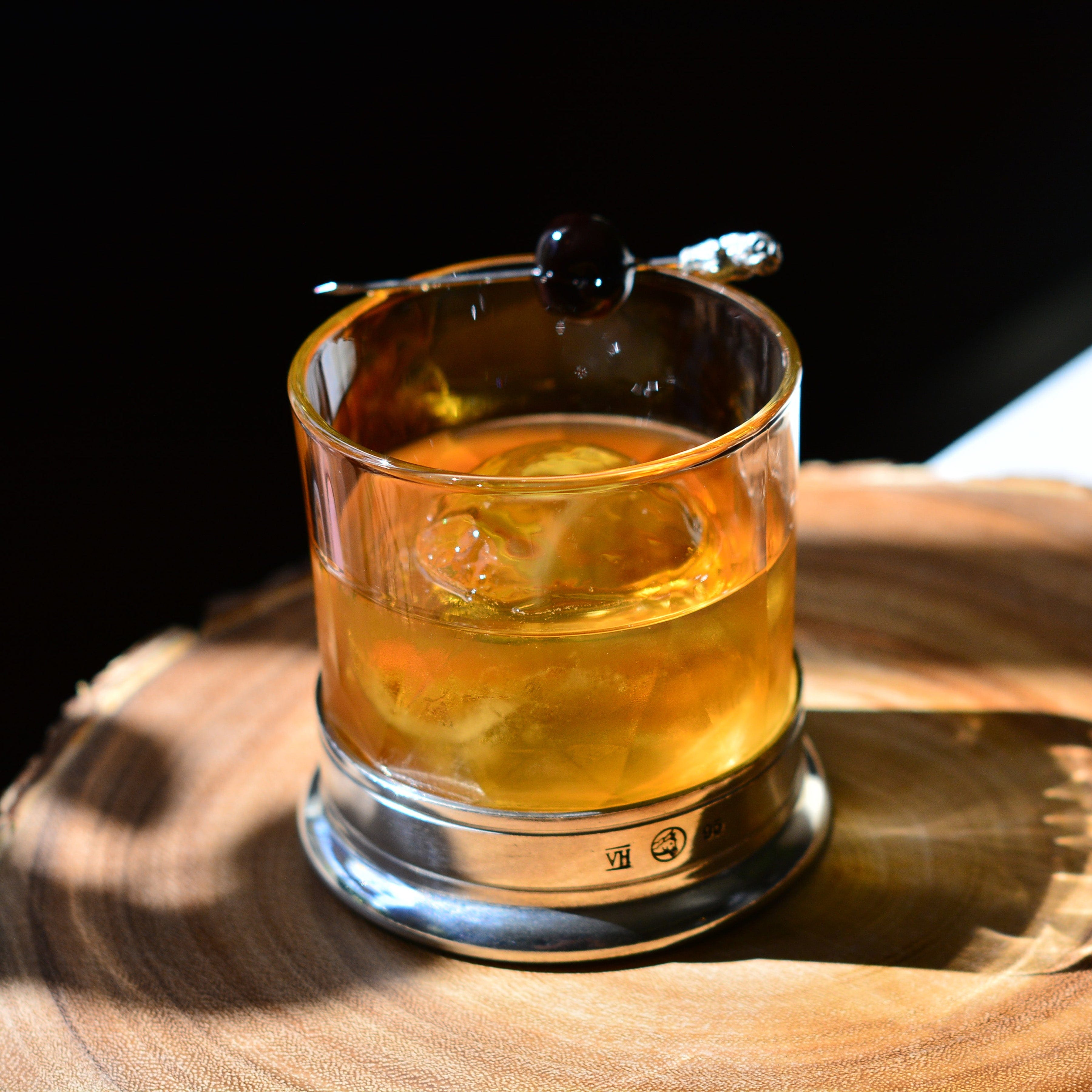 Lowball whiskey glass with pewter bottom - Your Western Decor