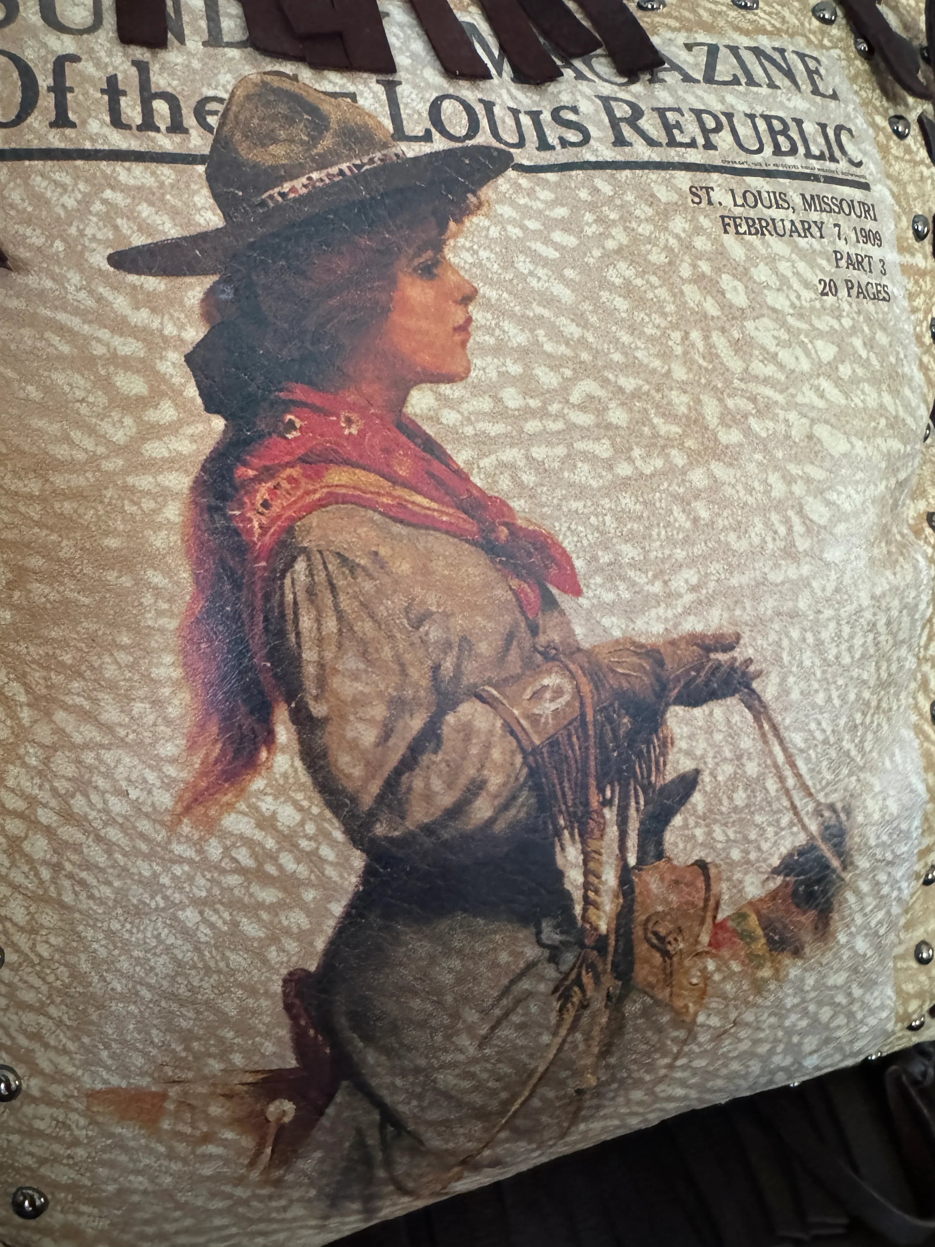 Vintage 1909 Sunday Magazine Leather Pillow handmade in the USA - Your Western Decor