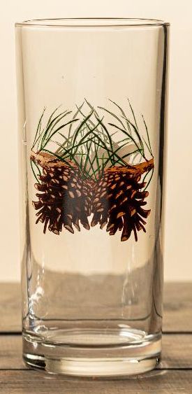 Clear glass with pine cone and branch design on a wooden surface - Your Western Decor