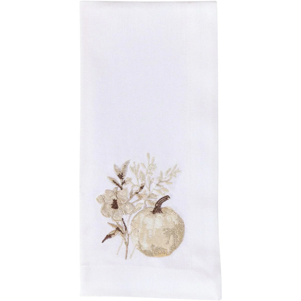 White cloth napkin with embroidered pumpkin and floral design - Your Western Decor