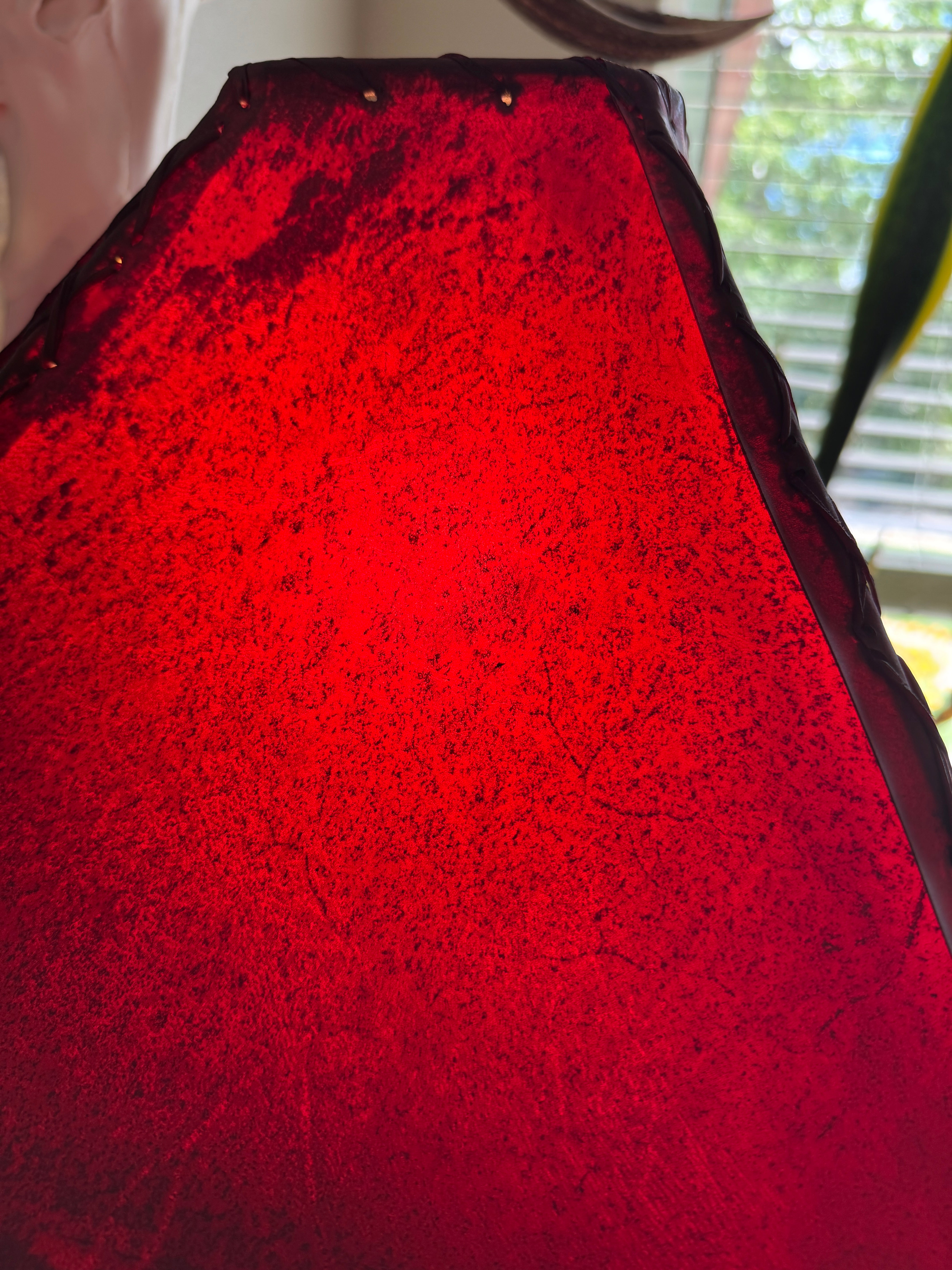 Rawhide lamp shade in red