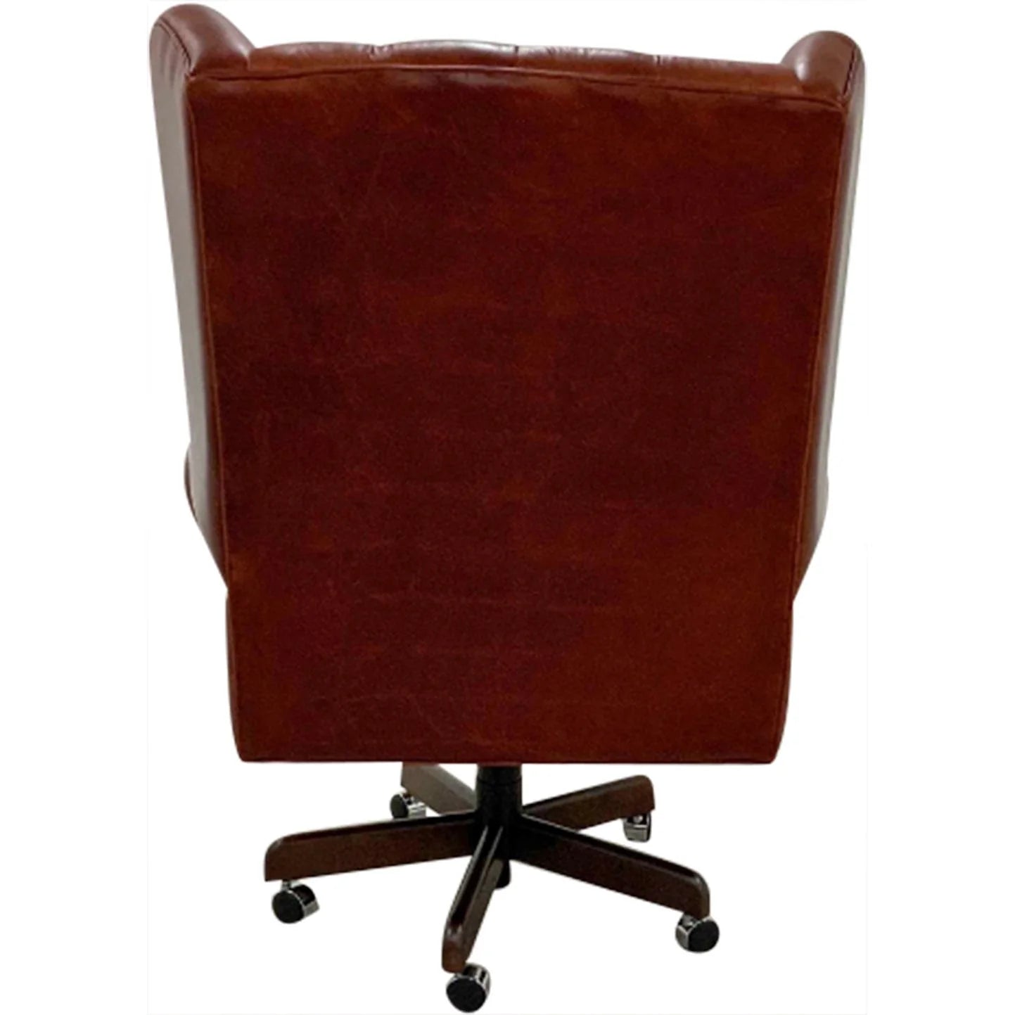 Back view of dark red leather office chair - Your Western Decor