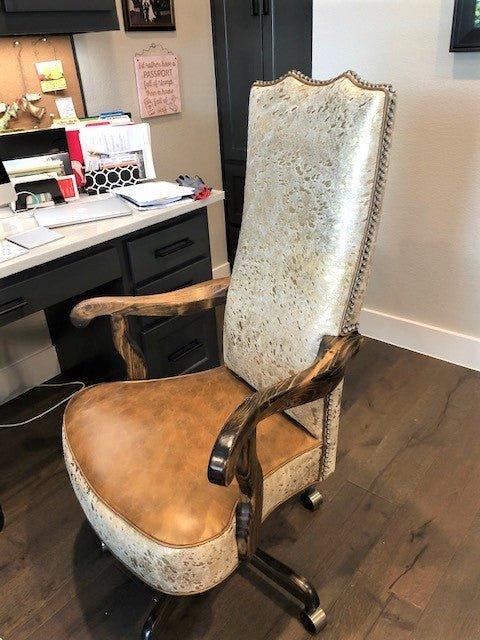 Custom upholstered Gold Metallic Acid Wash Cowhide Office Chair made in the USA